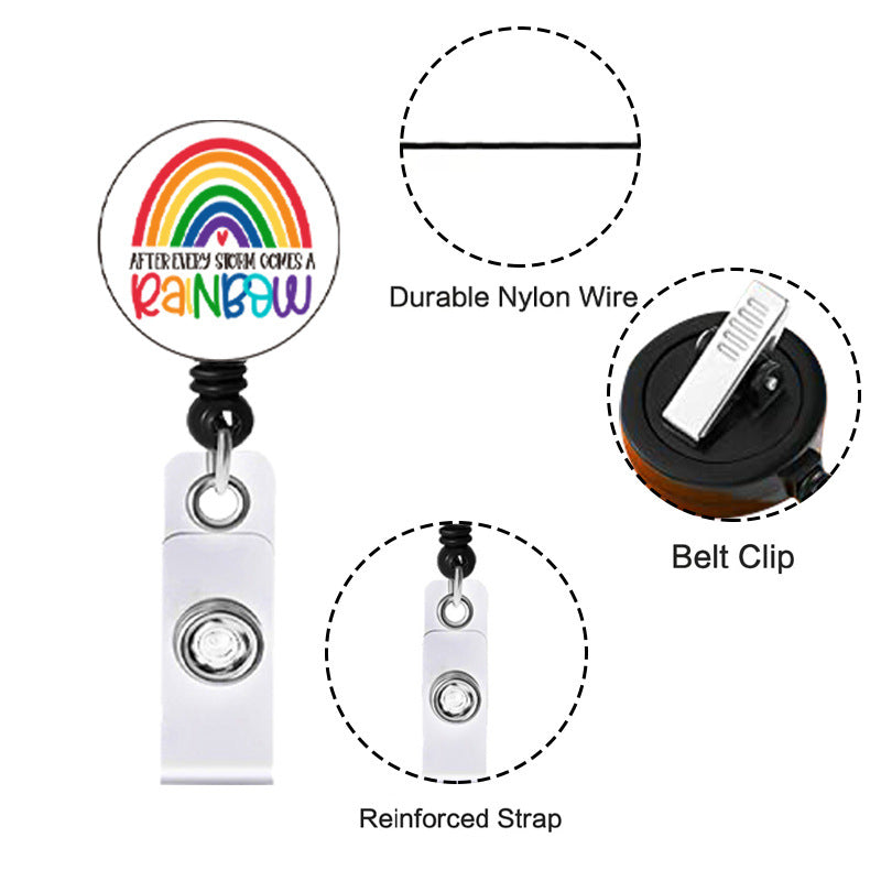 Wholesale Badge Reels Acrylic Rainbow Mental Health Retractable Keychain